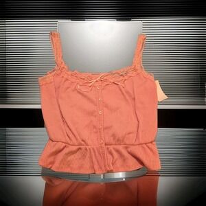 Heart & Hips Womens Pink Ribbed Cami Peplum Tank Lace Straps Tie Front RC54449 S